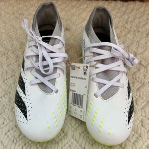 Adidas Kids Predator Accuracy Soccer Cleats - White, Black, and Neon Yellow